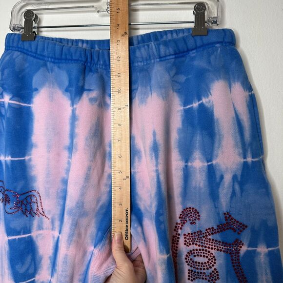 Von Dutch SET Blue Pink Tie Dye Red Rhinestone Logo Oversize Hoodie & Pants - Picture 15 of 16